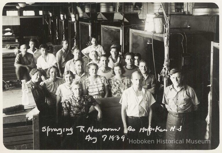 B+W photo of R. Neumann & Co. spraying shop, Hoboken, August 7, 1939. picture number 1