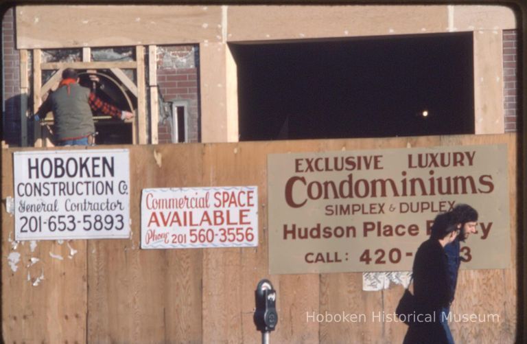 Color slide of the renovation of a storefront, probably on Washington St., Hoboken, December, 1984. picture number 1