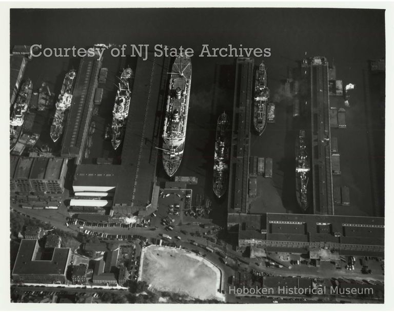 image aerial Holland America Lines piers, Oct. 14, 1948; Copyright: NJ State Archives