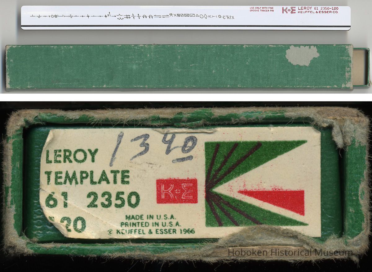 template with box; detail of printed label on end of box tray