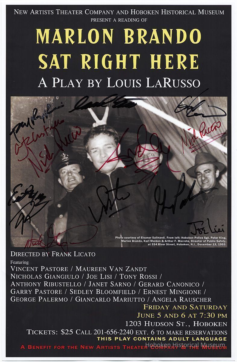 Poster, signed: Marlon Brando Sat Right Here. Play by Louis LaRusso. Benefit reading performance, Hoboken, June 5-6, 2009. picture number 1