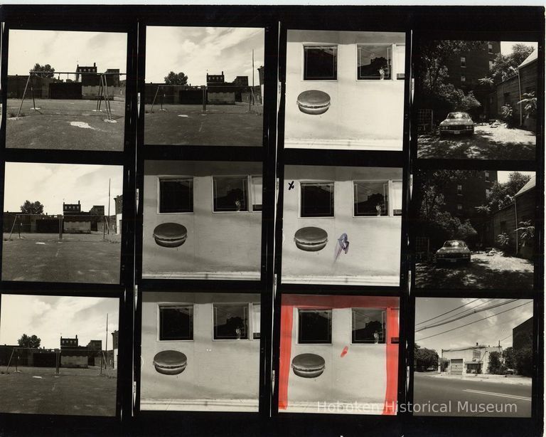 B+W negative contact sheet of images of Hoboken taken by John Conn. no date, [1976]. picture number 1