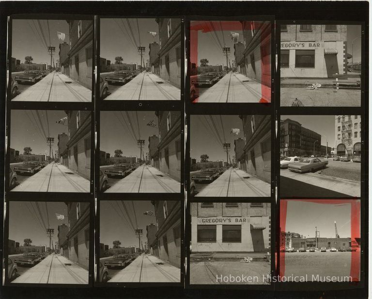 B+W negative contact sheet of images of Hoboken taken by John Conn. no date, [1976]. picture number 1