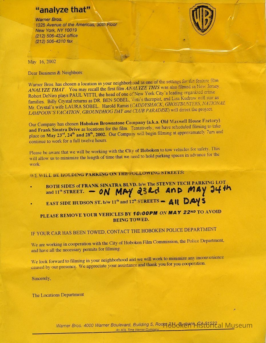 Analyze That filming; notice to car owners