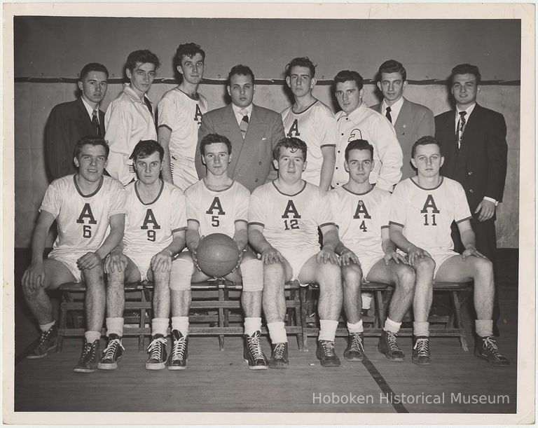 B+W photo of Hoboken YMCA basketball team, Hoboken, n.d., ca. 1950s. picture number 1