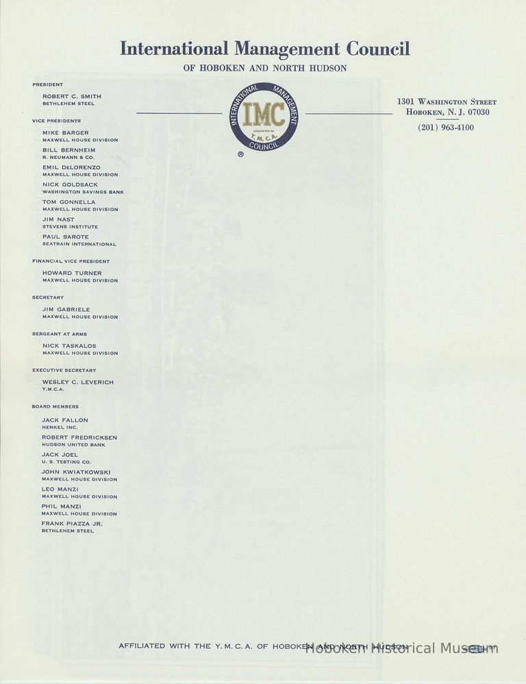 Blank printed letterhead of International Management Council of Hoboken and North Hudson, Hoboken, no date, ca. 1960. picture number 1