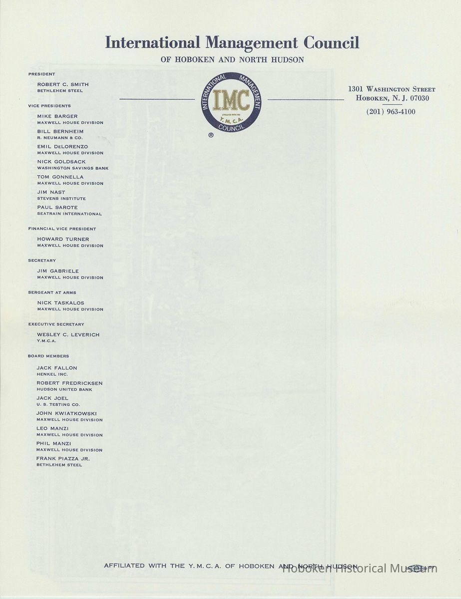 Blank printed letterhead of International Management Council of Hoboken and North Hudson, Hoboken, no date, ca. 1960. picture number 1