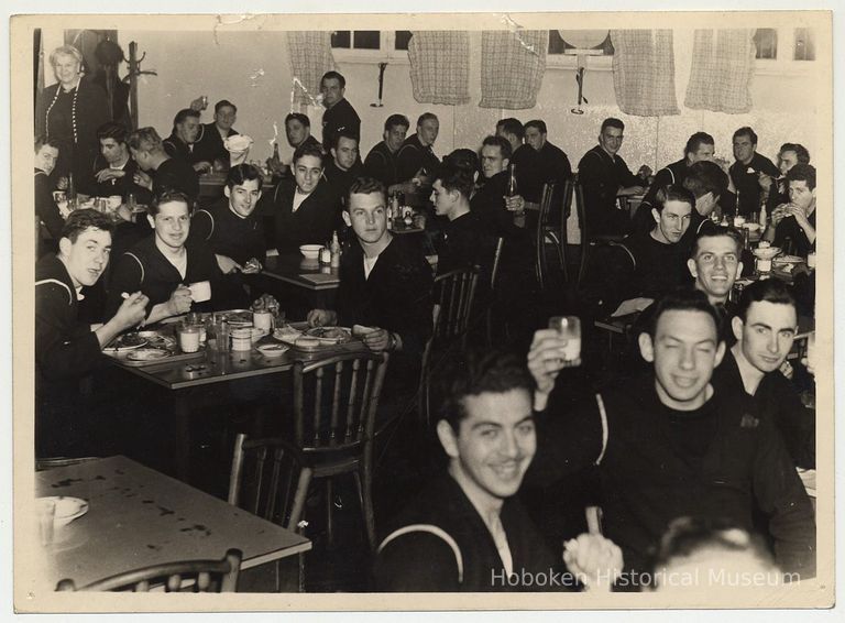 B+W photo of sailors eating in cafeteria, Hoboken Y.M.C.A., Hoboken, n.d., ca. 1942-1946. picture number 1