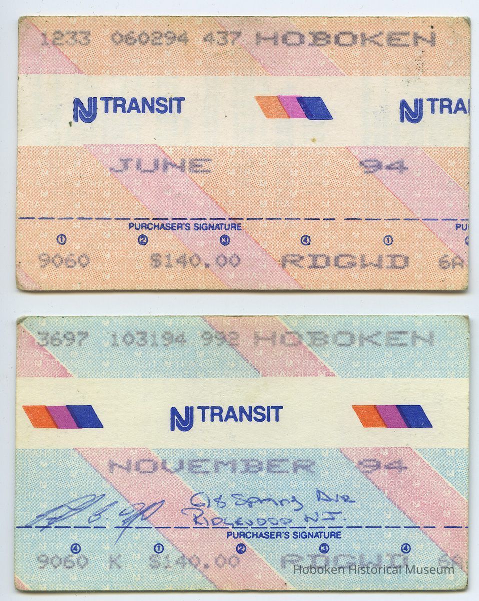 tickets, 2, NJ Transit monthly commutation 1994