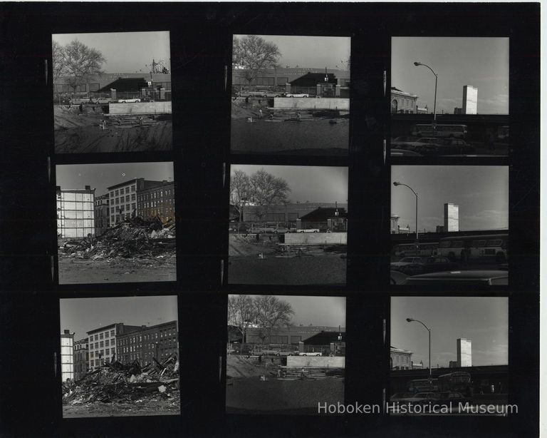 B+W negative contact sheet of images of Hoboken taken by John Conn. no date, [1976]. picture number 1