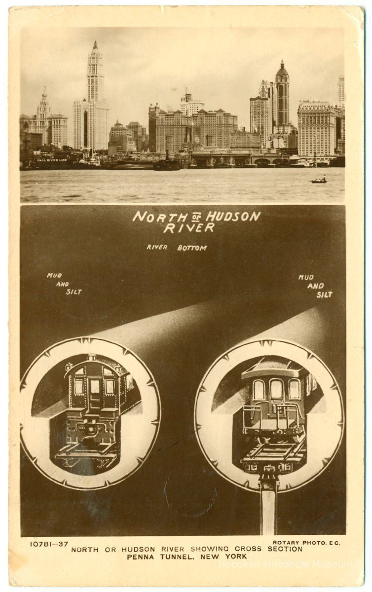 Digital image of Hudson & Manhattan R.R. postcard titled: North or Hudson River Showing Cross Section Penna. Tunnel, New York. No date, ca. 1922. picture number 1