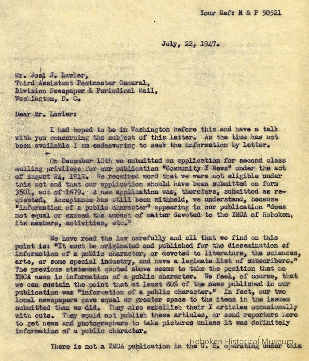 letter 1: July 22, 1947 pg 1 of 2