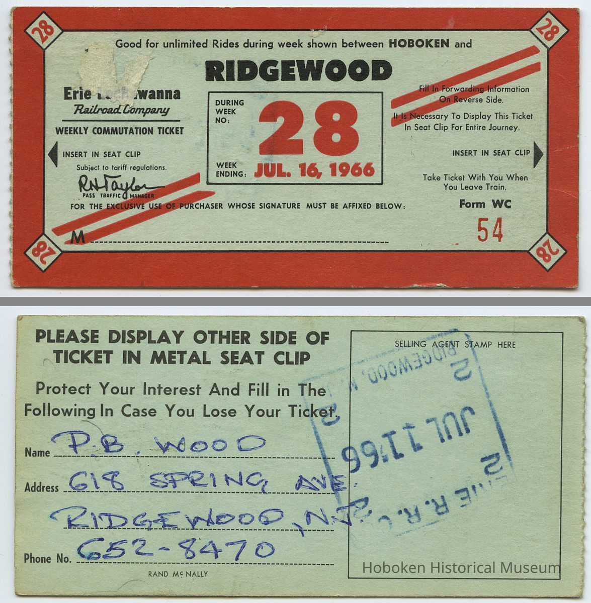 front and back: 1966 Erie Lackawanna weekly commutation ticket