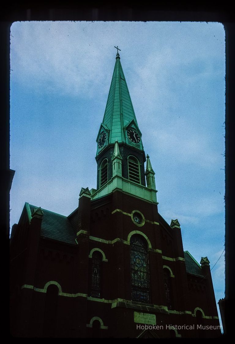 Color slide of eye-level view of façade of St. Matthew Trinity Lutheran church on the SW corner of Hudson and 8th picture number 1