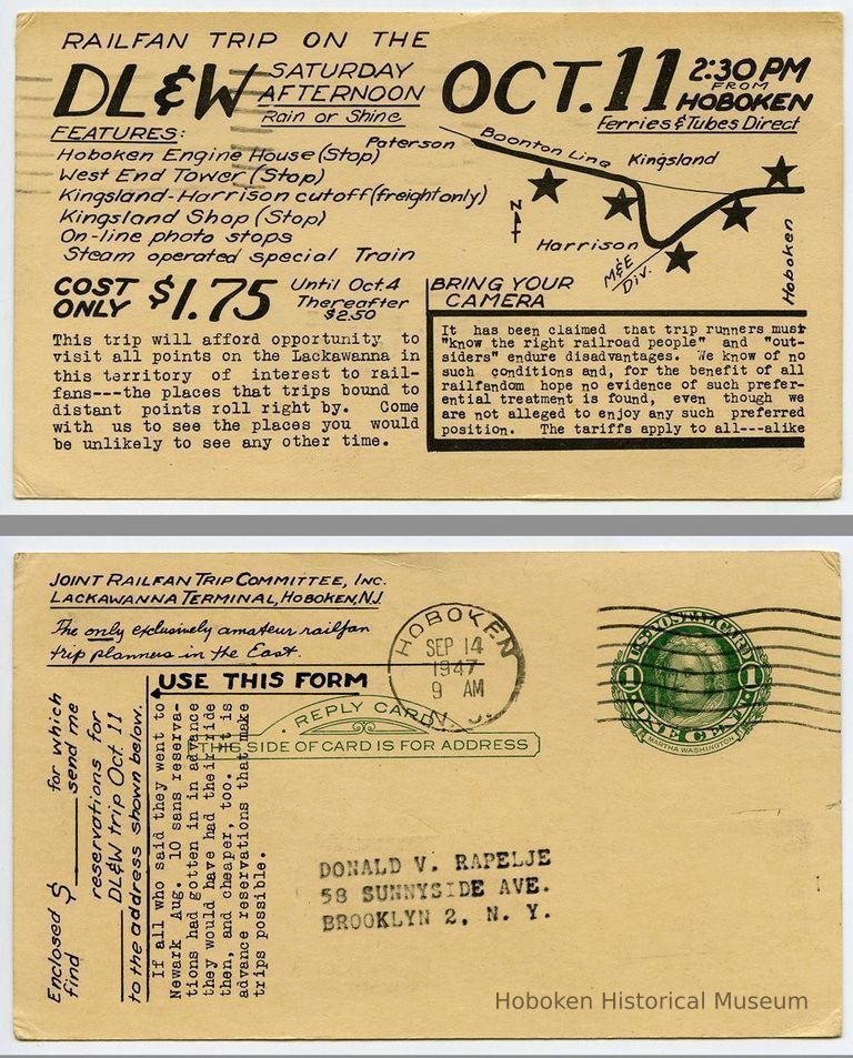 1: October 11, 1947 railfan trip; front + back