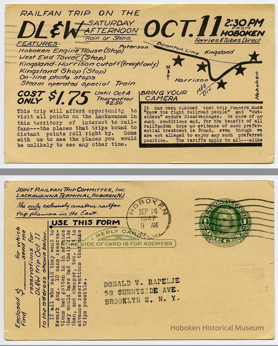 1: October 11, 1947 railfan trip; front + back