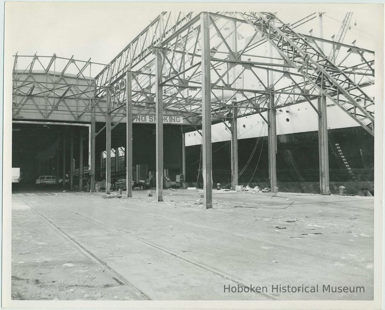 B+W photo of the reconstruction and extension of Pier 15 at the Bethlehem Steel Shipyard, Hoboken Division, July 19,1957. picture number 1