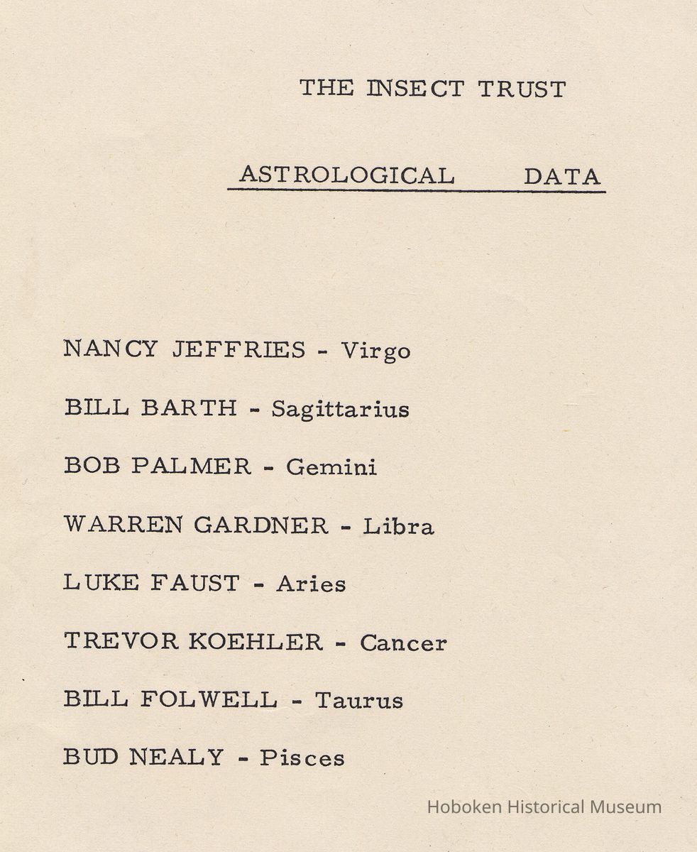 The Insect Trust. Astrological Data. No place, no date, circa 1966-1970. picture number 1