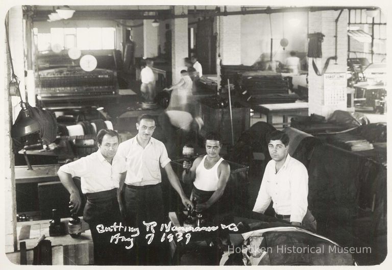 B+W photo of R. Neumann & Co. cutting room, Hoboken, August 7, 1939. picture number 1