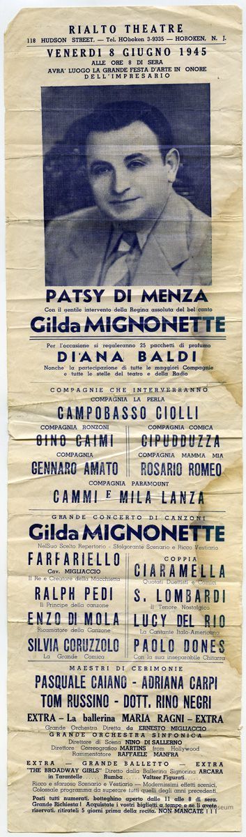 full front of show to be presented at The Rialto Theatre, Hoboken