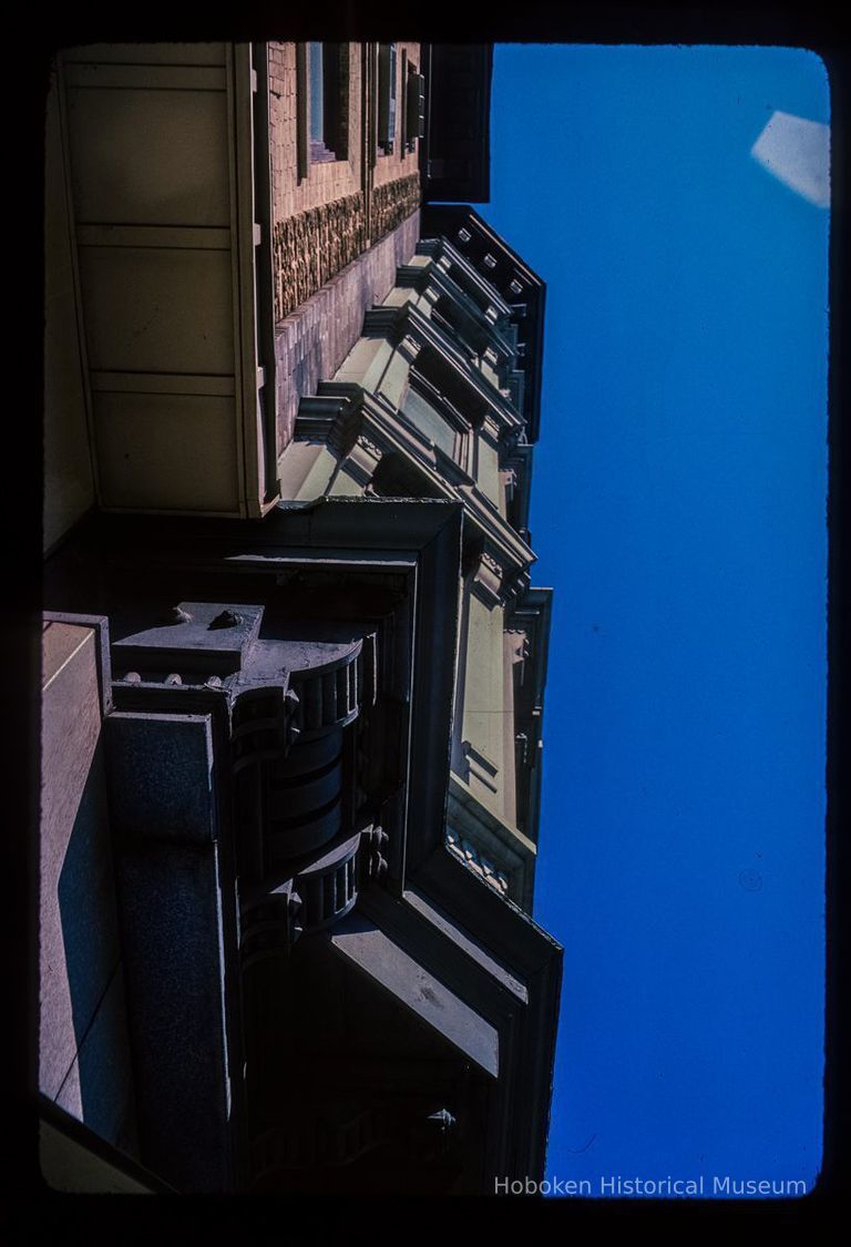 Color slide of detail view of bay windows, quoins and cornices at 112 and 114 Washington between 1st and 2nd picture number 1