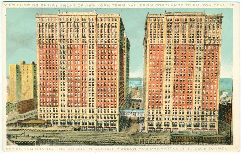 Digital image of Hudson & Manhattan R.R. postcard titled: View showing entire front of New York Terminal.... 1908. picture number 1