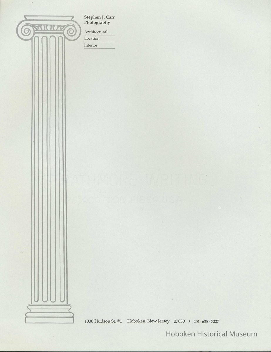 Letterhead for Stephen J. Carr Photography, 1030 Hudson St., Hoboken, no date, ca. 1990. picture number 1