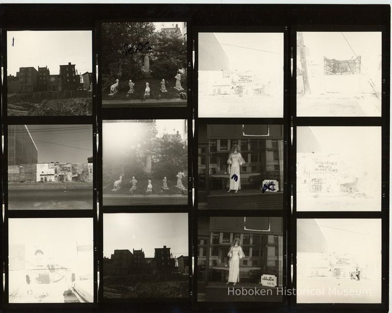 B+W negative contact sheet of images of Hoboken taken by John Conn. no date, [1976]. picture number 1