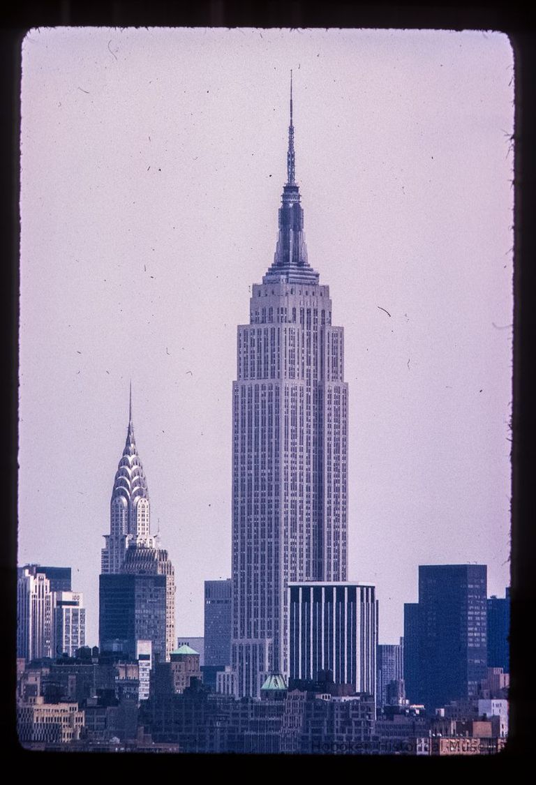 Color slide of close-up view from River & 3rd looking E at the Empire State Building and the Chrysler Building on the left picture number 1