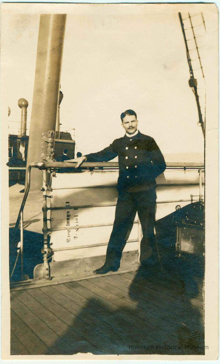 B+W photo of a steward aboard the S.S. Saint Paul, North German Lloyd Line, North Atlantic?, 1914. picture number 1