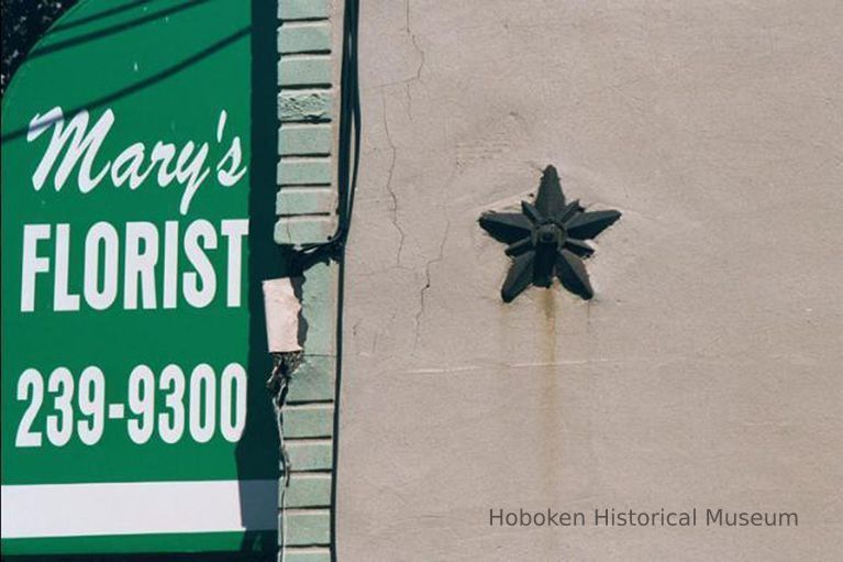 Color photo of the south end of the awning sign for Mary's Florist, 315 Willow Avenue, Hoboken, Sept., 1-5, 2001. picture number 1