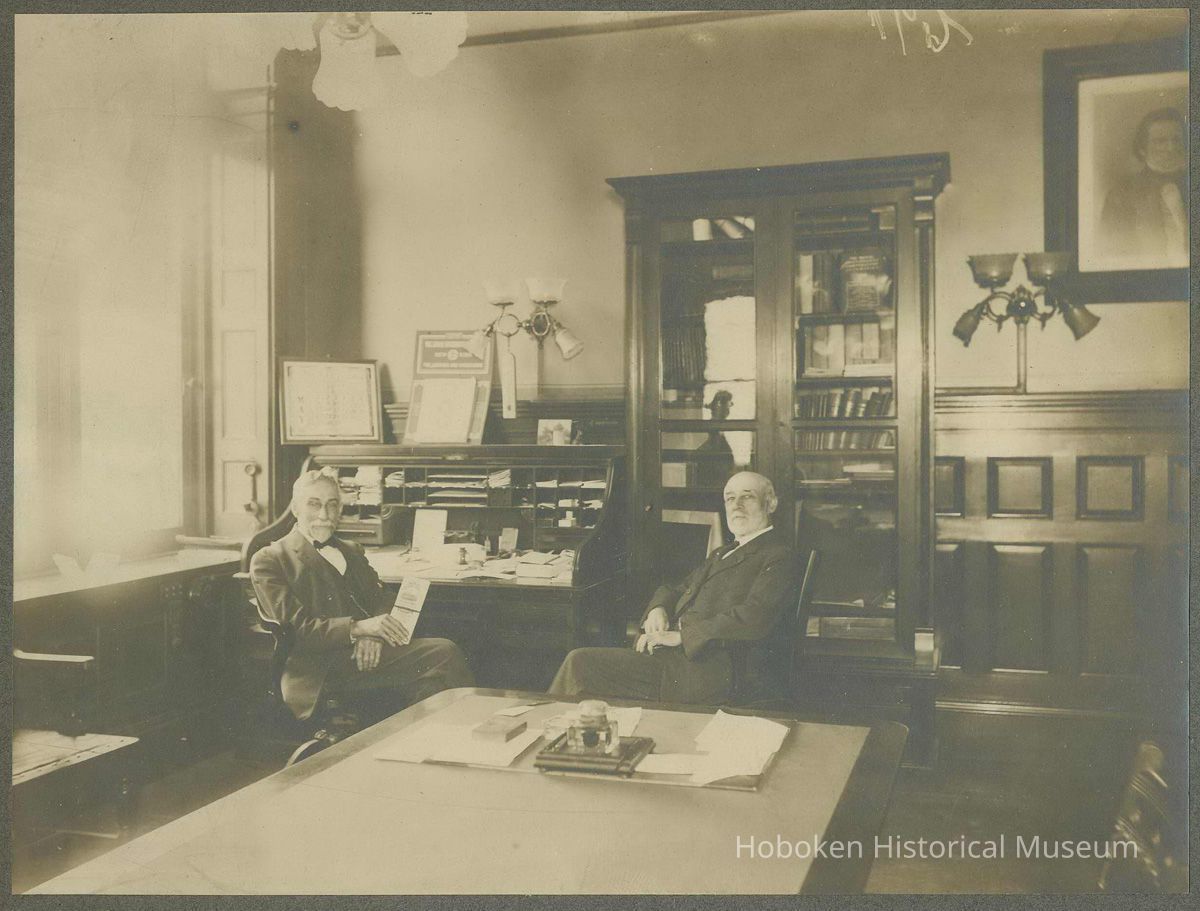 Sepia-tone photo of the Board Room of the Hoboken Bank for Savings, Hoboken, no date, ca. 1890-1900. picture number 1