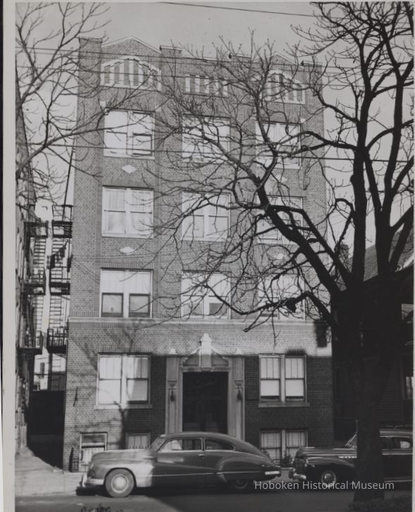 B&W photo of apartment building at unknown location in New Jersey. picture number 1