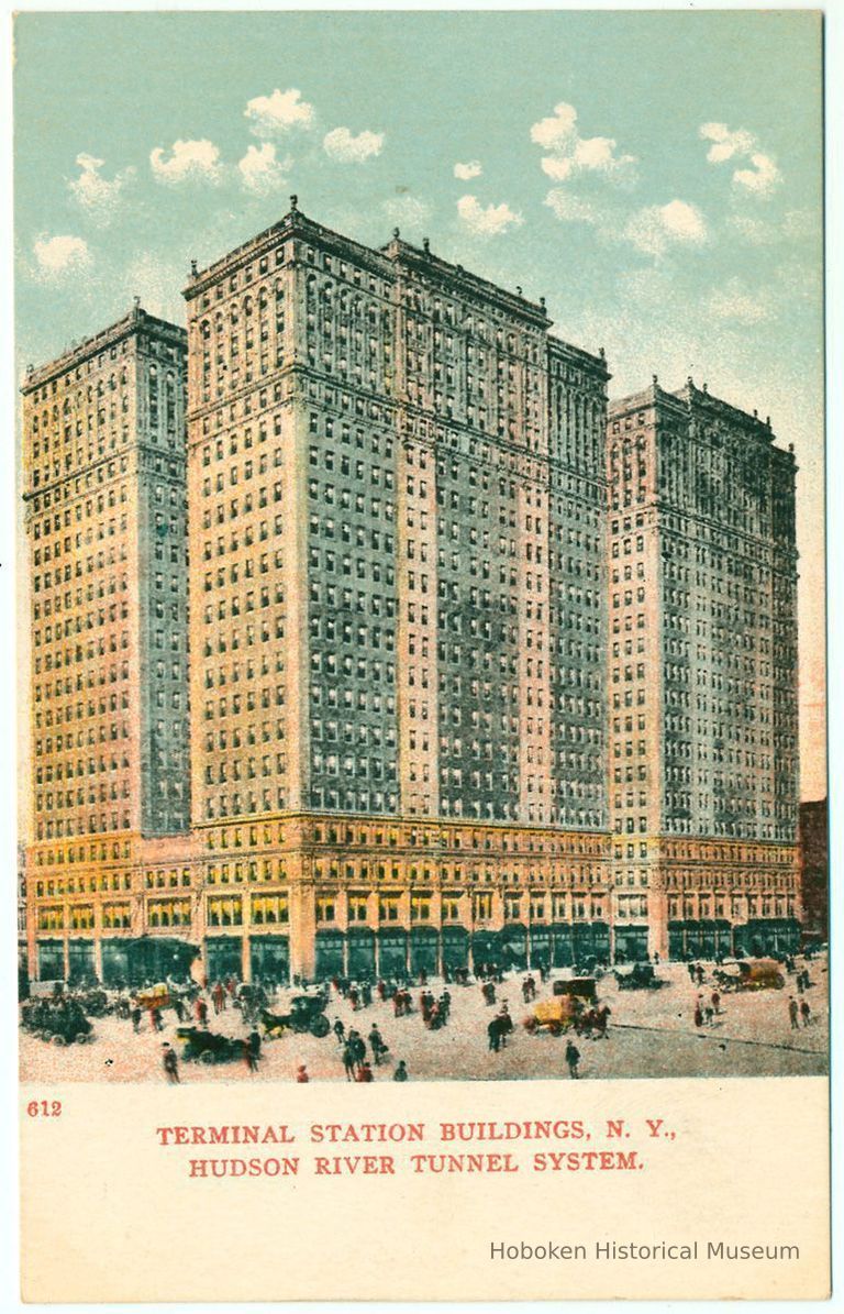 Digital image of Hudson & Manhattan R.R. postcard titled: Terminal Station Buildings, N.Y., Hudson River Tunnel System. No date, ca. 1908. picture number 1