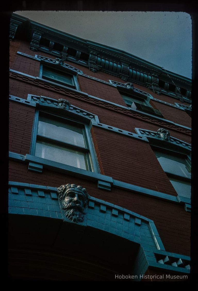 Color slide of detail view of façade, cornice, gauged arches, and keystones at 1226 Park between 12th & 13th picture number 1