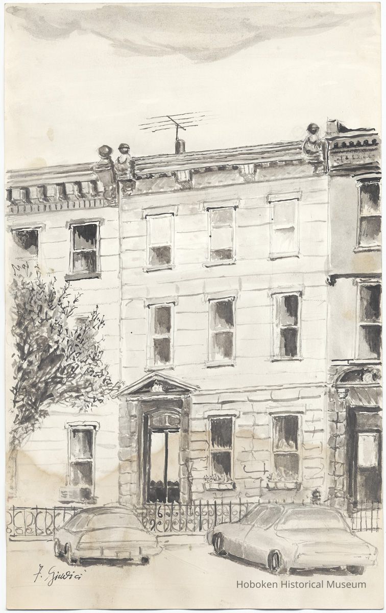 Painting: Residential building on Washington St., Hoboken. Signed by F. Guidici. No date, circa mid-1970's to early 1980's. picture number 1