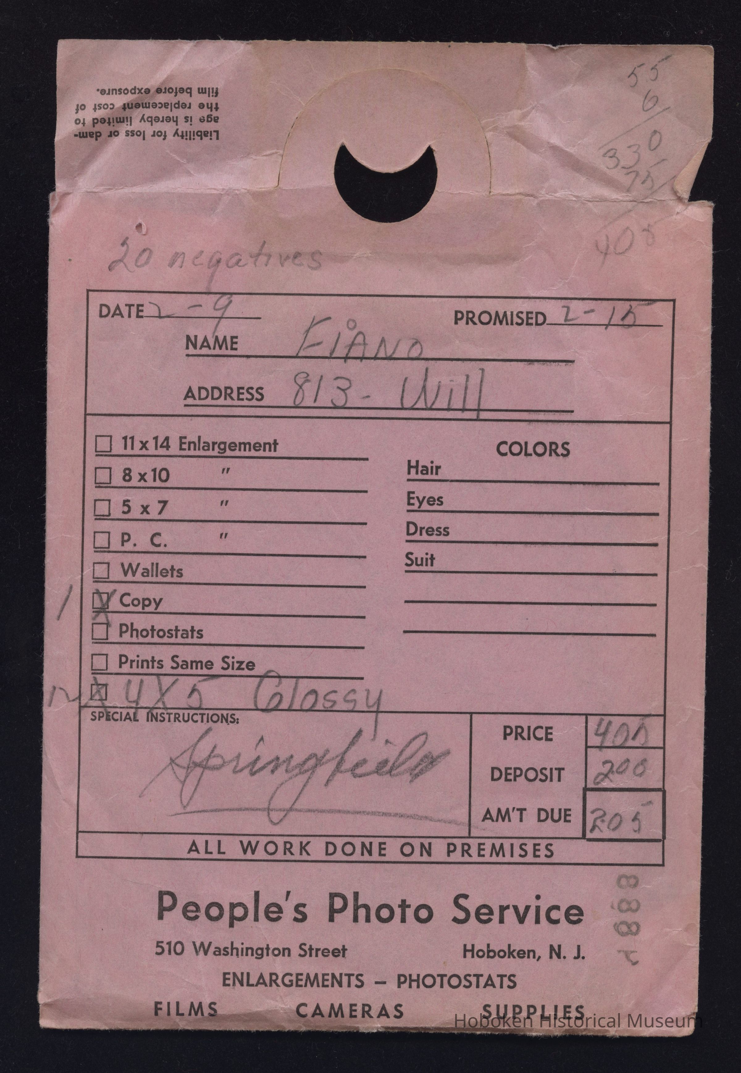 Receipt for photographic processing. picture number 1