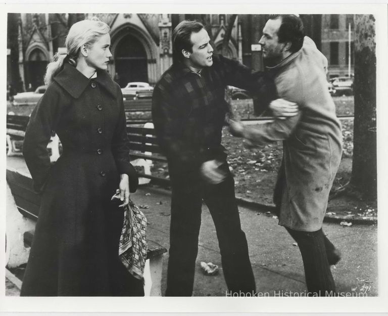 B+W publicity photo of Marlon Brando as Terry Malloy with Eva Marie Saint as Edie Doyle in film 