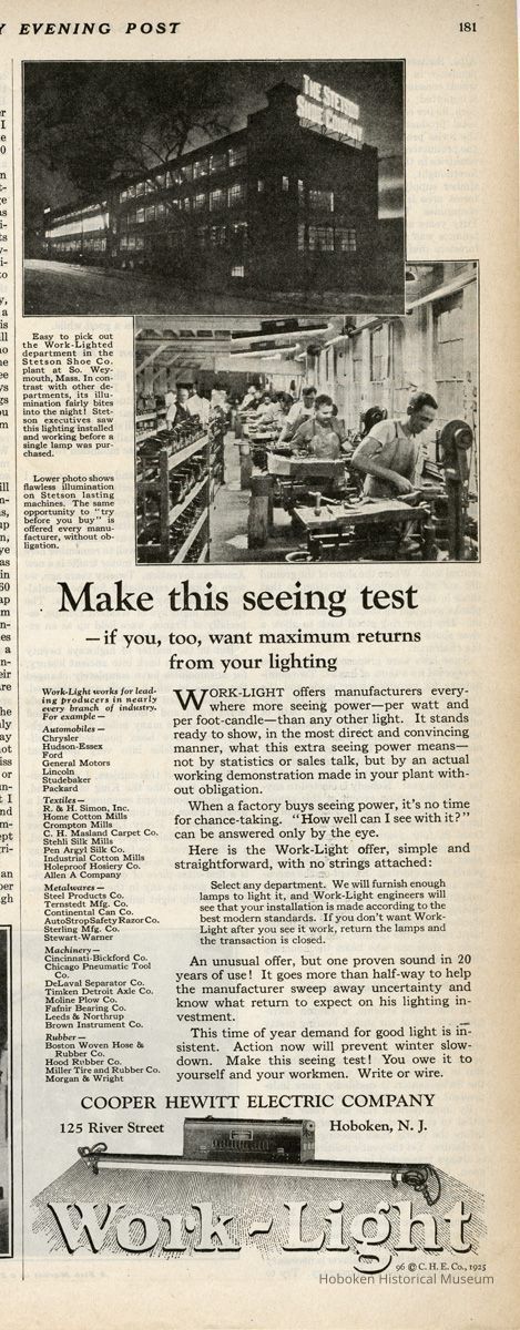 Ad: Cooper Hewitt Electric Co., Saturday Evening Post, Oct. 24, 1925