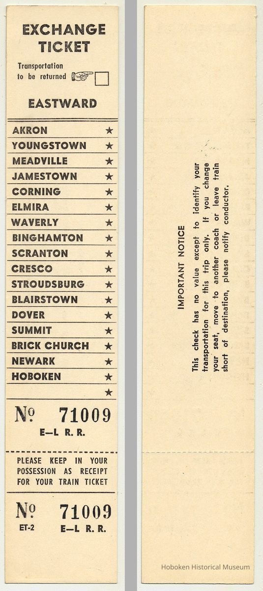 Eastward, Akron to Hoboken; front and back
