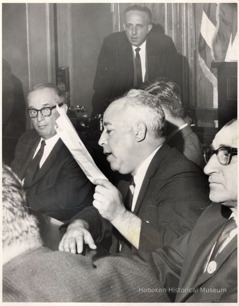 Digital image of B+W photo of Louis DePascale at a budget meeting, City Hall, Hoboken, March 19, 1965. picture number 1