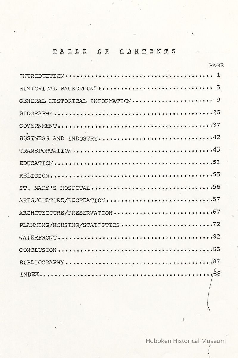 table of contents