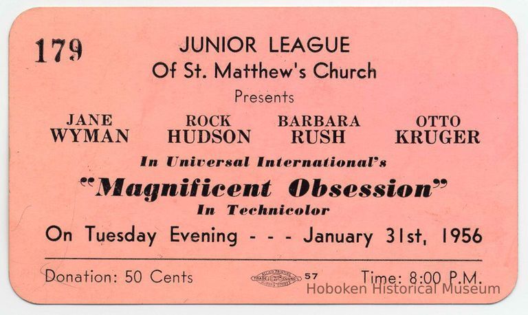 Digital image of ticket for the Junior League of St. Matthew's Church showing of film 