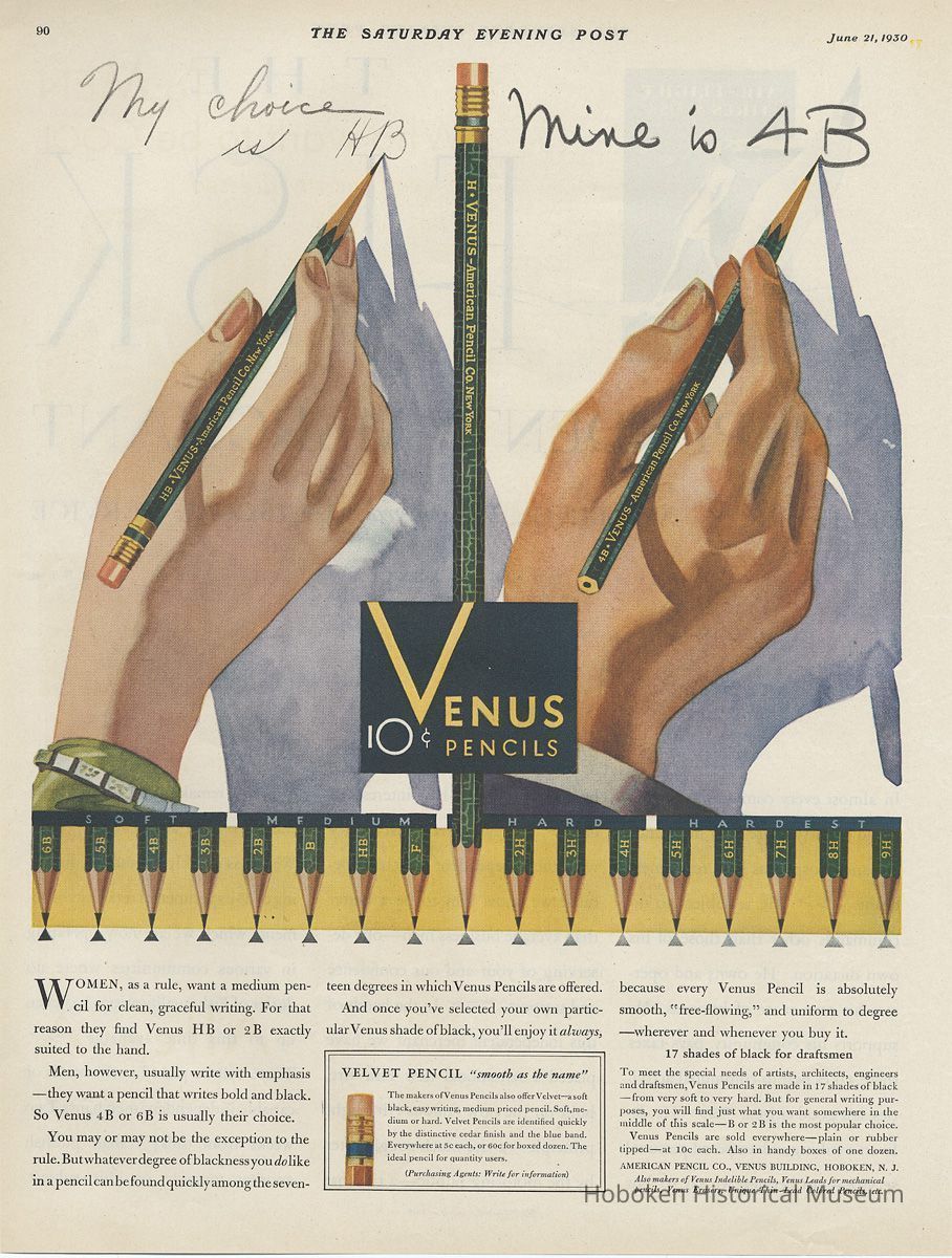 Venus Pencils, Saturday Evening Post, June 21, 1930