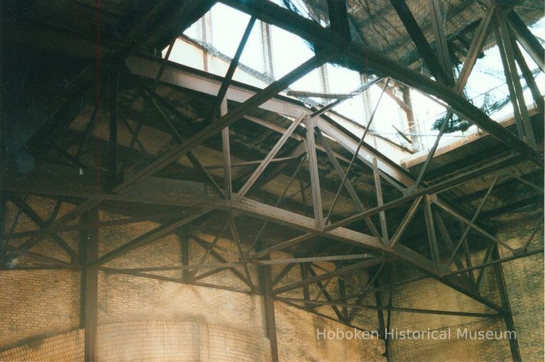 Digital image of color photo of the interior of the former Hudson & Manhattan Rail Road powerhouse, Jersey City, June, 2000. picture number 1