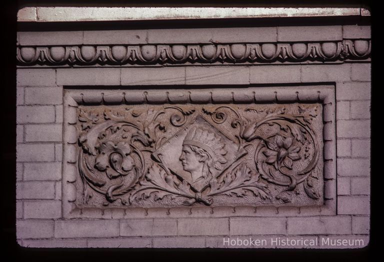 Color slide of close-up view of decorative tile on a building on Washington between 11th and 12th picture number 1