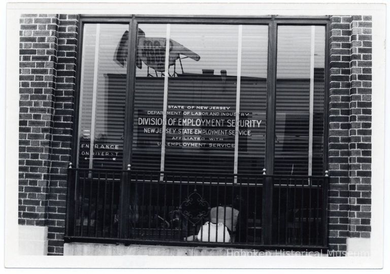 Newarks St. window Division of Employment Security; Clam Broth House sign