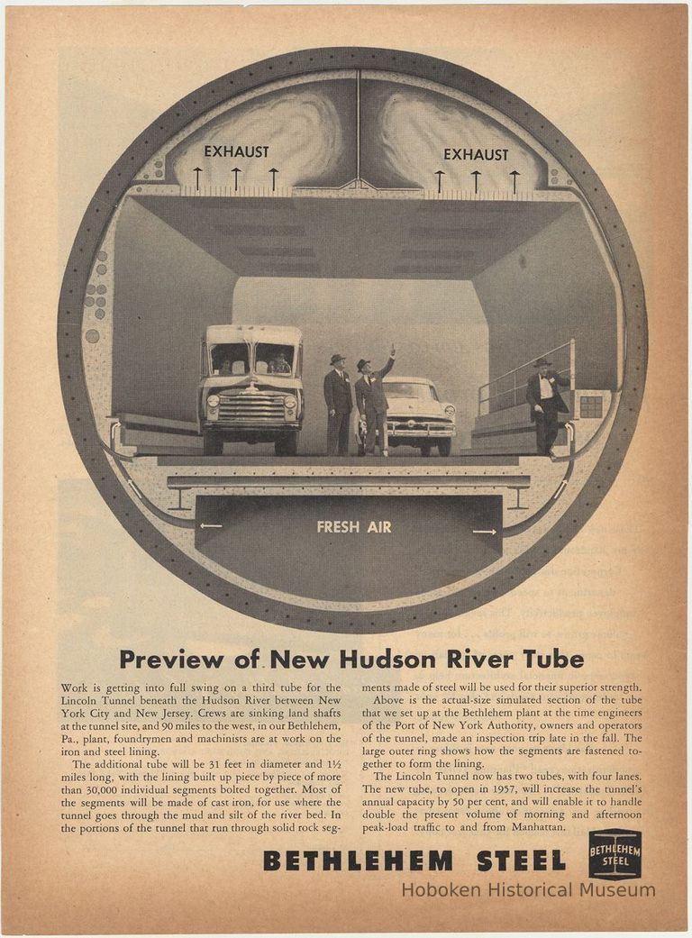 Ad, magazine: Bethlehem Steel preview of Lincoln Tunnel third tube; unknown publ., Feb. 1954. picture number 1