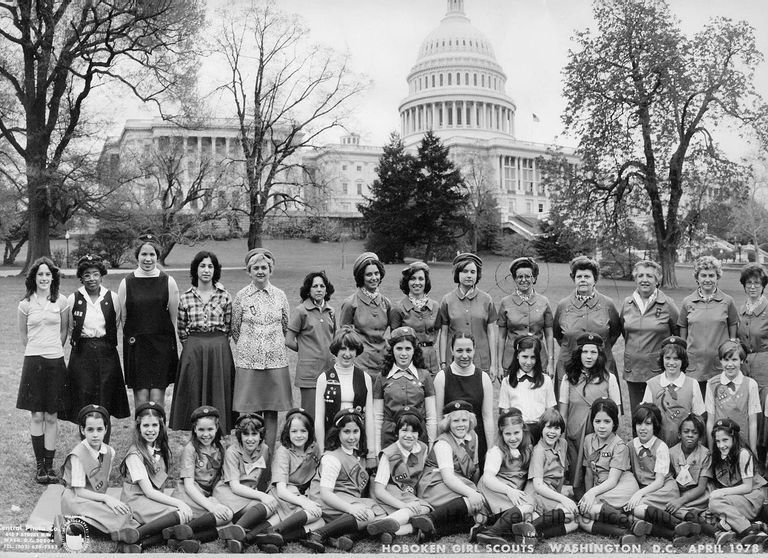 B+W group photo of Hoboken Girl Scouts at U.S. Capitol, Washington, D.C. April, 1978. picture number 1