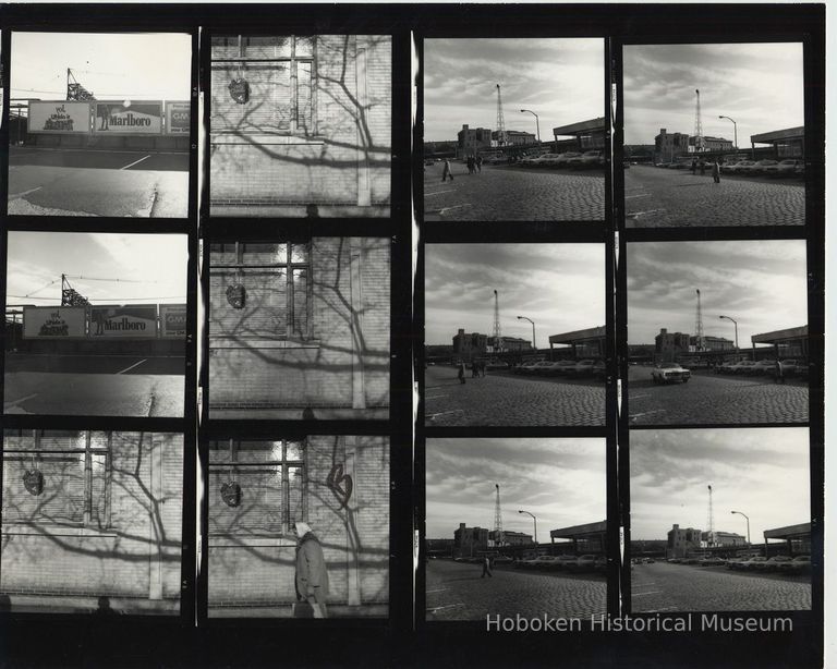 B+W negative contact sheet of images of Hoboken taken by John Conn. no date, [1976]. picture number 1